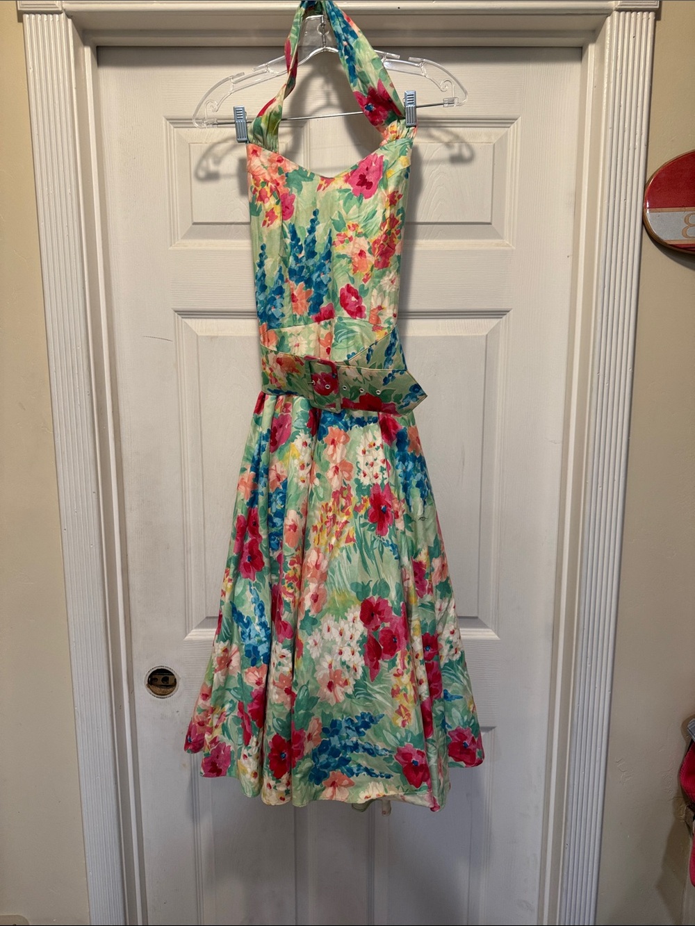Roberta Bridal Floral Halter Dress in Mint, Pink & Blue